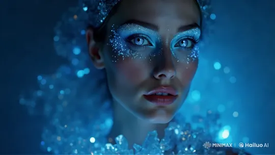 Radiant Woman in Sparkling Blue Crystal Makeup – AI Generated Video | Hailuo AI