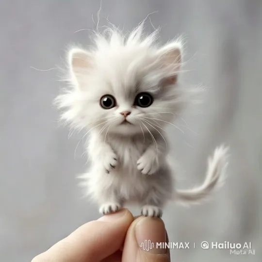 Close-up of a Fluffy White Kitten on Fingertips – AI Generated Video | Hailuo AI