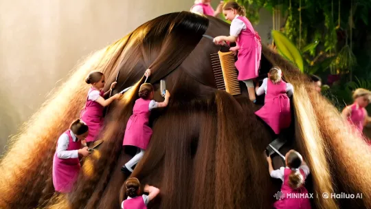 Gigantic Human Hair: A Macro Hairdressing Wonderland – AI Generated Video | Hailuo AI