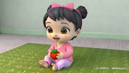 Joyful Child Delighted with Fruit in Bright Room – AI Generated Video | Hailuo AI
