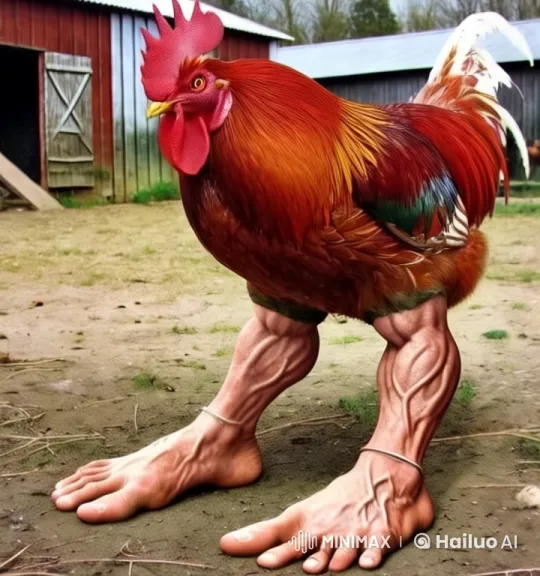 Muscular Rooster Walks with Human-like Legs – AI Generated Video | Hailuo AI
