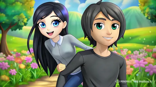 Joyful Couple in Colorful Garden Laughing – AI Generated Video | Hailuo AI