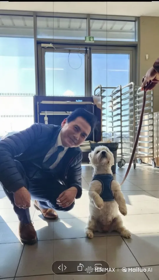 Man and Dog Playfully Interact in Bright Indoor Setting – AI Generated Video | Hailuo AI