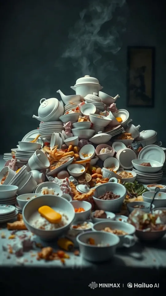 Magical Transformation: Messy Dishes Clean Themselves – AI Generated Video | Hailuo AI