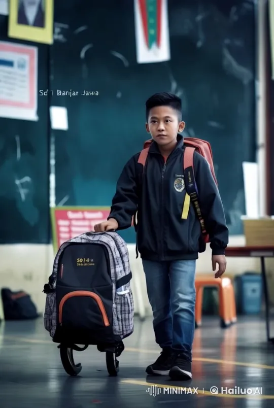 Young Boy in Classroom Examining Environment – AI Generated Video | Hailuo AI