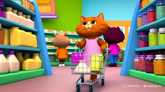 Fluffy Cat Shopper in Whimsical Supermarket – AI Generated Video | Hailuo AI