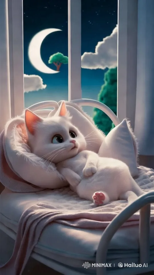 Innocent Cat Watches Man Cut Tree at Night – AI Generated Video | Hailuo AI