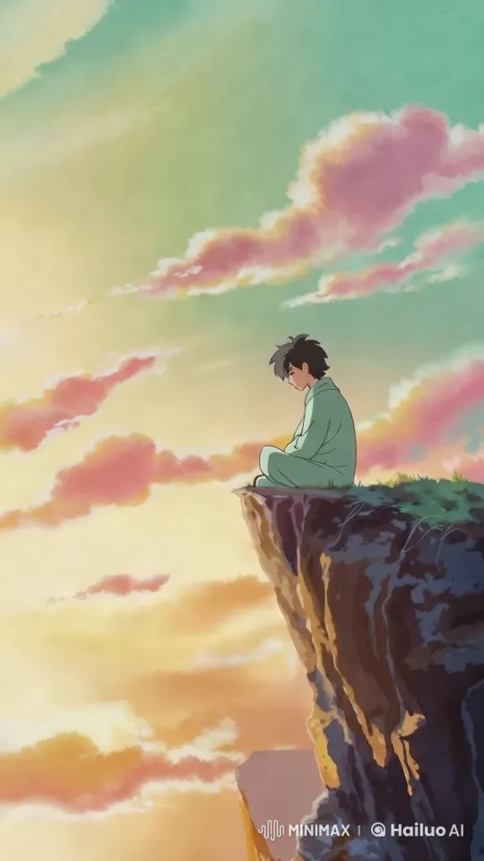 Boy on Cliff: Serene Moment in Pastel Sky – AI Generated Video | Hailuo AI