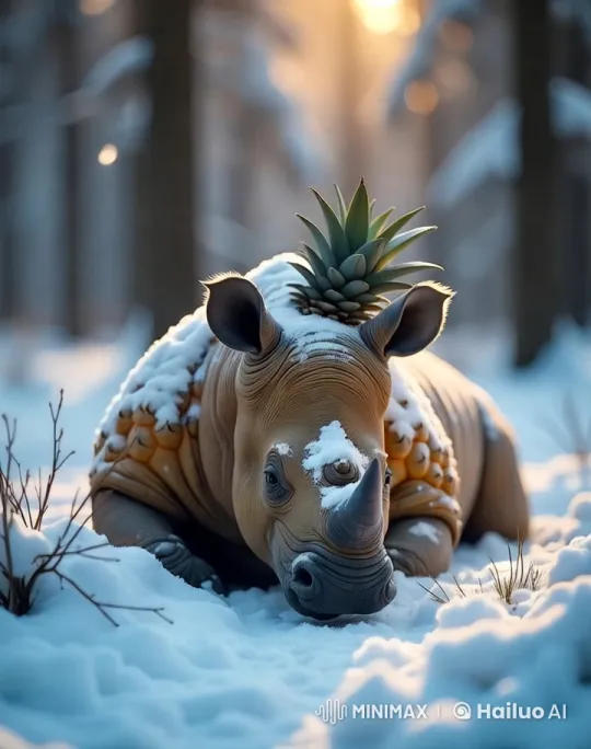 Unique Rhino in Peaceful Snowy Forest – AI Generated Video | Hailuo AI