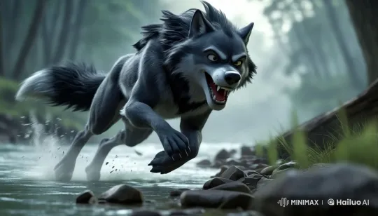 Furious Wolf Chase in Misty Forest with Dramatic Lighting – AI Generated Video | Hailuo AI