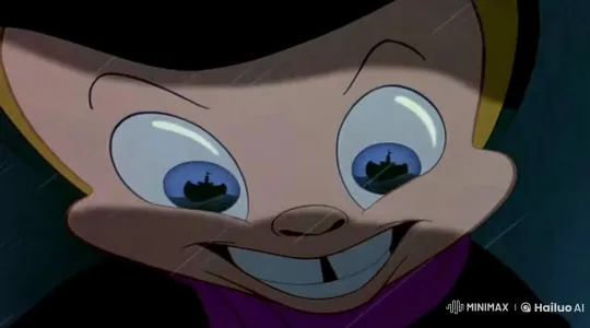 Mysterious Character with Gleeful Eyes Reflecting a Ship – AI Generated Video | Hailuo AI