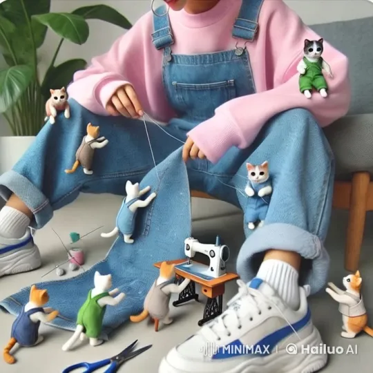 Whimsical Tailor: Cat Crew Crafts in Colorful Chaos – AI Generated Video | Hailuo AI