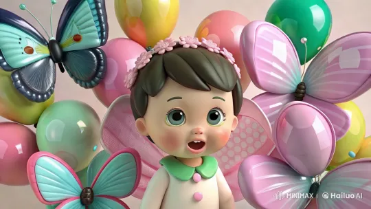Baby with Balloons and Butterflies: Joyful Singing Scene – AI Generated Video | Hailuo AI