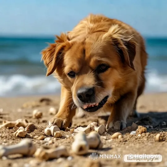 Dog Launches Bone in Dynamic Beach Scene – AI Generated Video | Hailuo AI