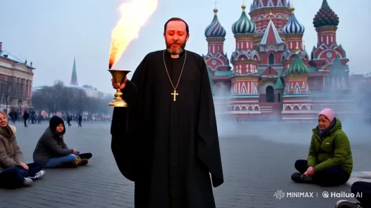 Orthodox Priest Blesses Silent Crowds on Red Square – AI Generated Video | Hailuo AI
