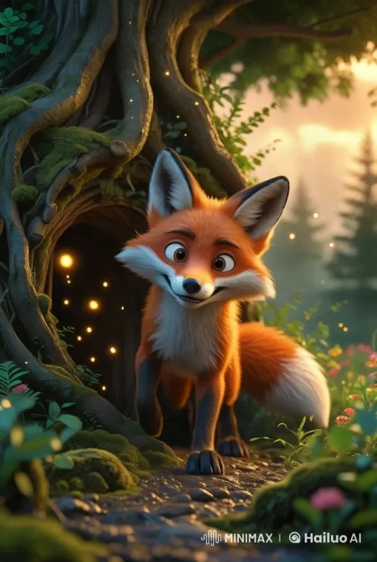 Animated Fox Emerges into Enchanted Forest Setting – AI Generated Video | Hailuo AI