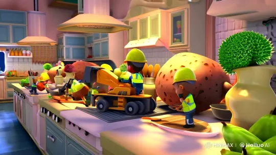 Image Generator Prompt: Miniature Workers Cook in Giant Kitchen
Image to Video Prompt: Workers Prepare Giant Meal in Mini Kitchen
Negative Prompts: Avoid Blurry, Unrealistic, and Poor Quality Imagery – AI Generated Video | Hailuo AI