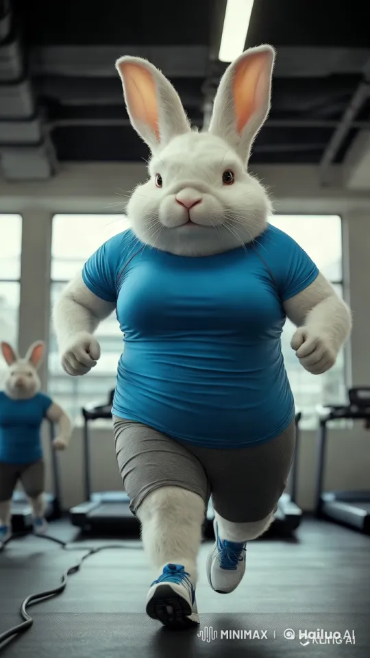 Energetic Rabbit's Bouncy Gym Mishap and Laughter – AI Generated Video | Hailuo AI