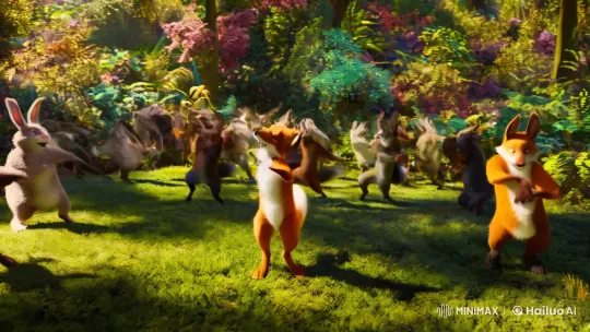 Anthropomorphic Animals Dance in a Whimsical Forest Clearing – AI Generated Video | Hailuo AI