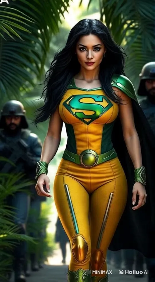 Superheroine Ascends in Vibrant Tropical Setting – AI Generated Video | Hailuo AI