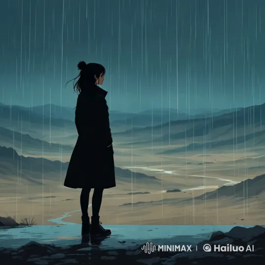 Contemplative Figure in Rainy Mountain Landscape – AI Generated Video | Hailuo AI
