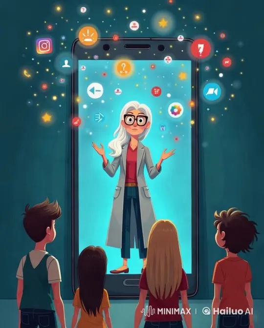 Animated Teacher Engages with Students on Dynamic Screen – AI Generated Video | Hailuo AI