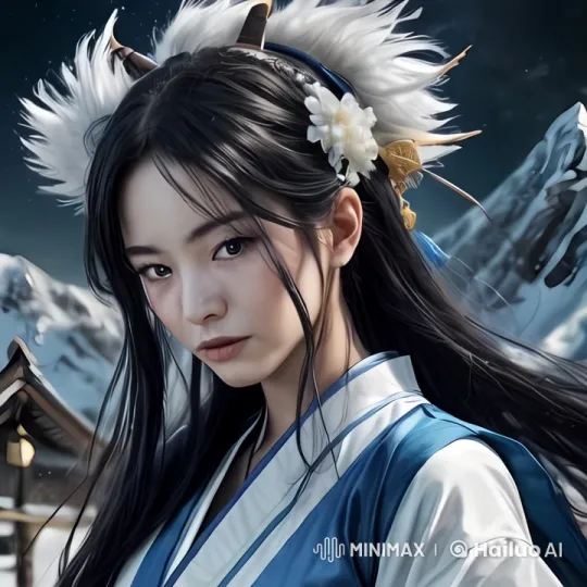 Girl Stands Solemnly in Dramatic Winter Mountain Scene – AI Generated Video | Hailuo AI