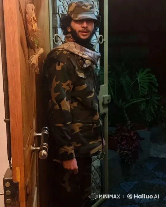 Army Officer at Building Entrance: Aesthetic Tracking Shot – AI Generated Video | Hailuo AI