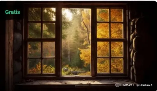 Tranquil Autumn Serenity Through Rustic Window – AI Generated Video | Hailuo AI