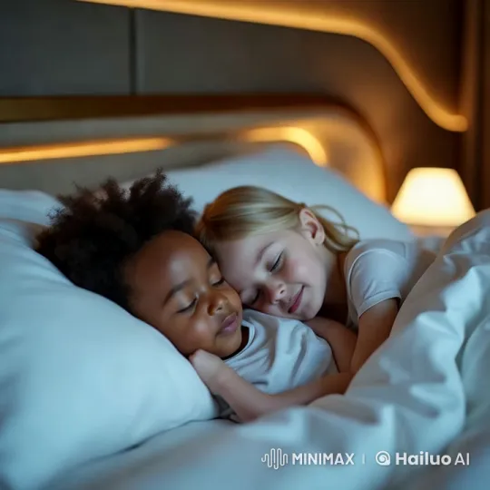 Peaceful Sleep: Cozy Bedtime Scene of Children – AI Generated Video | Hailuo AI