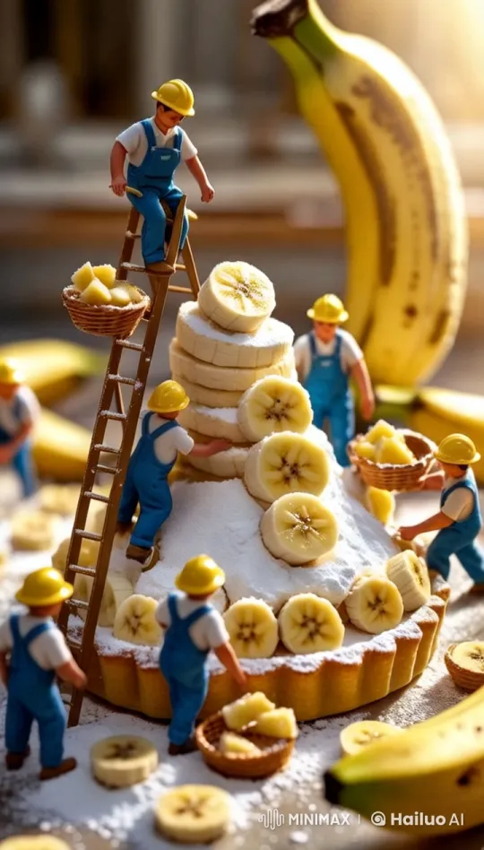 Tiny Workers Craft a Giant Banana Tart – AI Generated Video | Hailuo AI