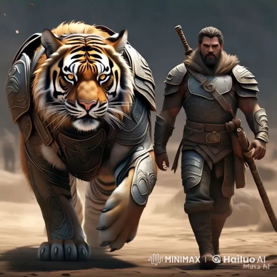 Armored Tiger and Warrior in Majestic Desert – AI Generated Video | Hailuo AI