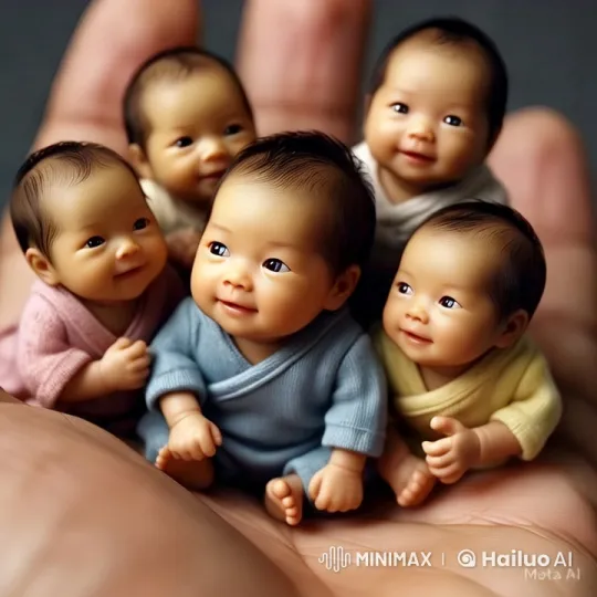 Five Babies in Hand: Close-up Charm with Soft Lighting – AI Generated Video | Hailuo AI