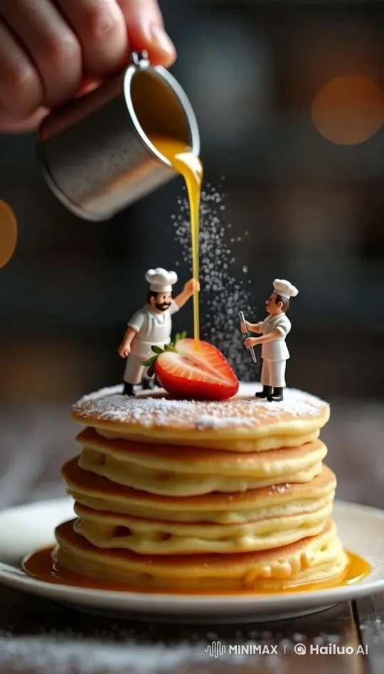 Fluffy Pancake Stack with Cinematic Detail and Warm Tones – AI Generated Video | Hailuo AI