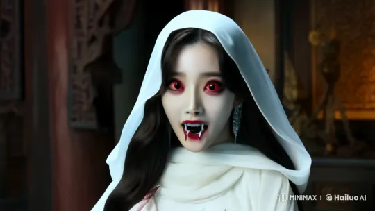 Ethereal Transformation of an Asian Vampire in Ancient Decor – AI Generated Video | Hailuo AI