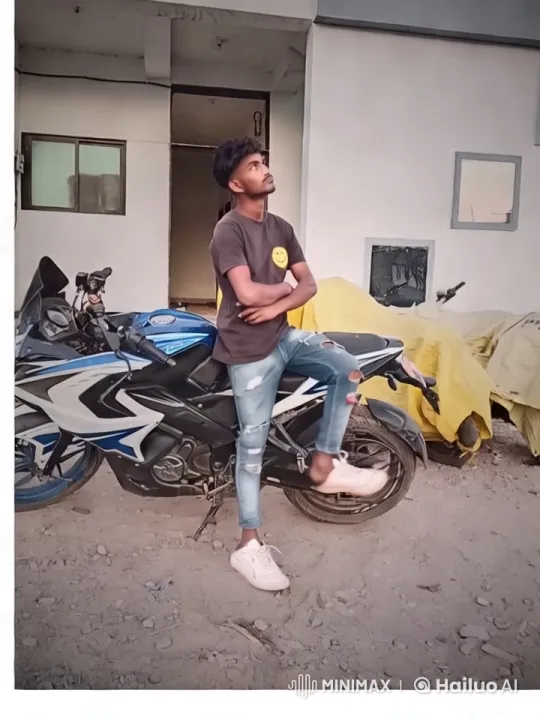 Contemplative Young Man with Motorcycle in Urban Setting – AI Generated Video | Hailuo AI