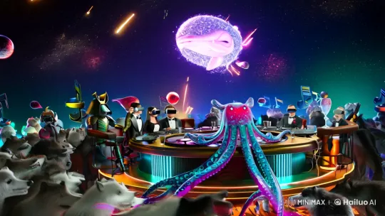Octopus DJ Leads Cosmic Dance Party in Black Hole Nightclub – AI Generated Video | Hailuo AI