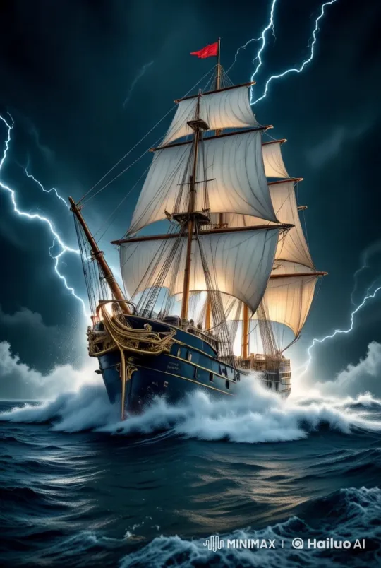 Ship Rocked by Waves Amidst Turbulent Sea – AI Generated Video | Hailuo AI
