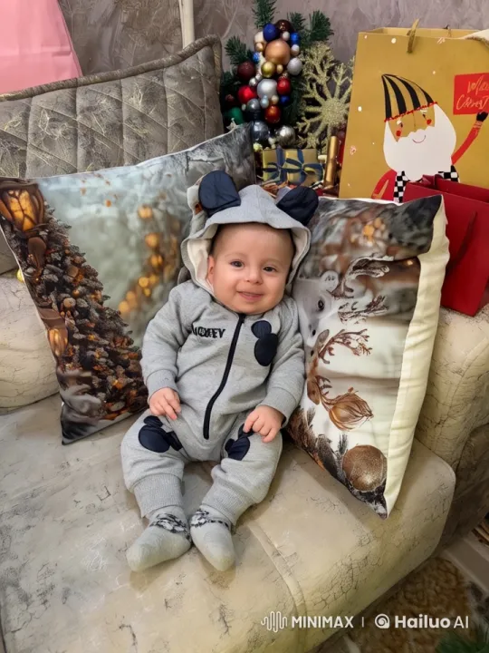 Baby Celebrates Christmas in Mickey Onesie – AI Generated Video | Hailuo AI