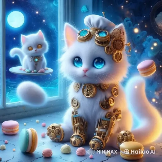 Enchanted Cats with Gears and Macarons in a Dreamy Scene – AI Generated Video | Hailuo AI