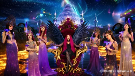 Emperor Empress with Supernova Wings Holds Court in Cosmic Majesty – AI Generated Video | Hailuo AI