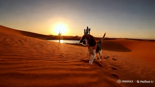 A Beagle's Desert Adventure and Discovery – AI Generated Video | Hailuo AI