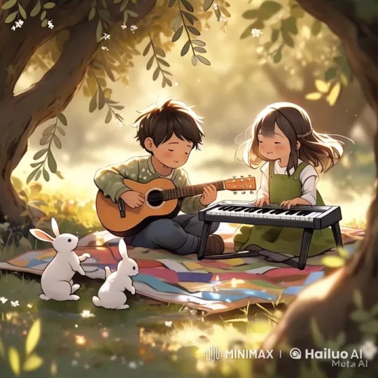 Children Playing Music Under Olive Tree – AI Generated Video | Hailuo AI
