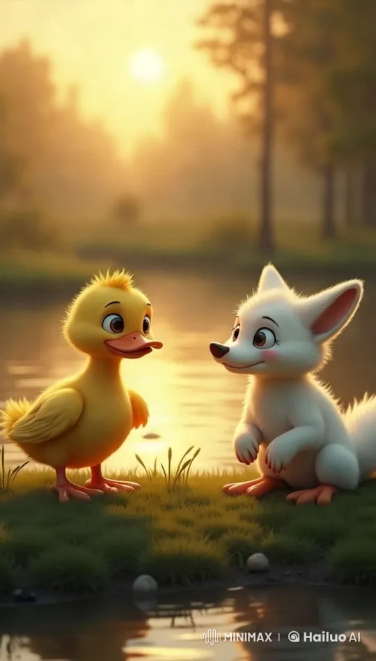 Courageous Duck Helps Trapped Fox in Tranquil Setting – AI Generated Video | Hailuo AI