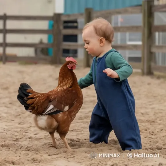 Boy vs. Chicken: Intense Fight in Sandy Arena – AI Generated Video | Hailuo AI