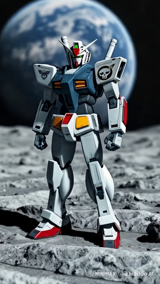 Gundam Robot on Lunar Surface: Epic Combat Pose – AI Generated Video | Hailuo AI