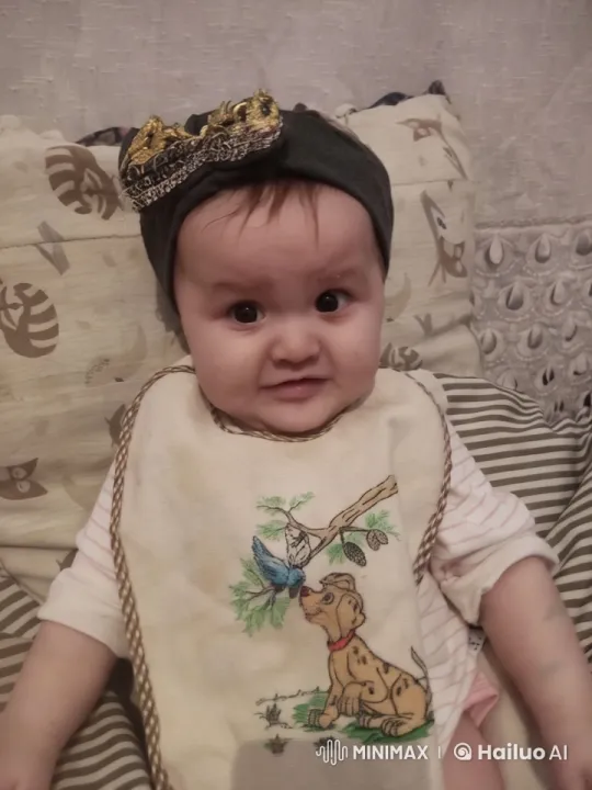 Baby in Royal Headband and Embroidered Bib – AI Generated Video | Hailuo AI
