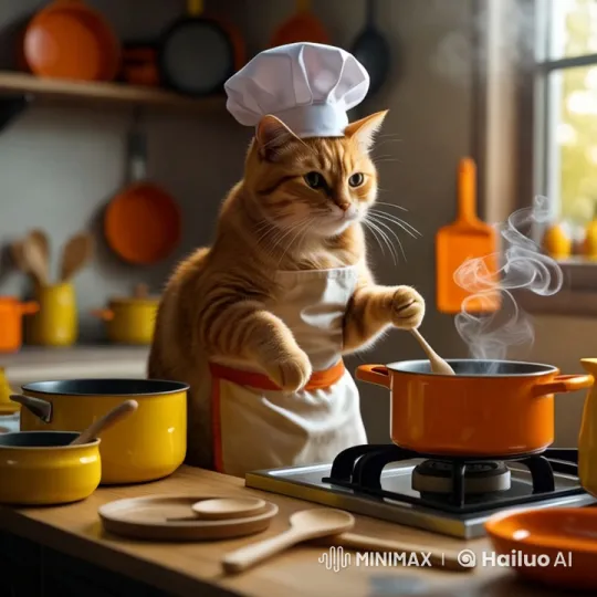 Chef Cat Stirs Up Vibrant Kitchen Scene – AI Generated Video | Hailuo AI
