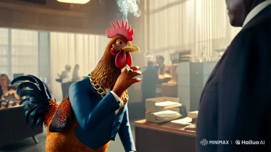 Formal Chicken Meets Leader in Surreal Office Setting – AI Generated Video | Hailuo AI