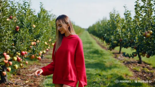 Ethereal Beauty in an Apple Orchard - 16k Serenity – AI Generated Video | Hailuo AI